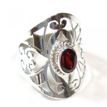 Bohemian style chic design red stone silver ring